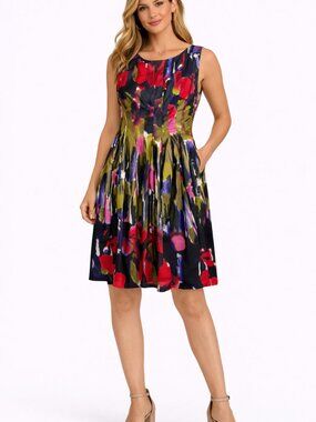 Maggy London Abstract Floral Fit & Flare Sleeveless Dress Size 12